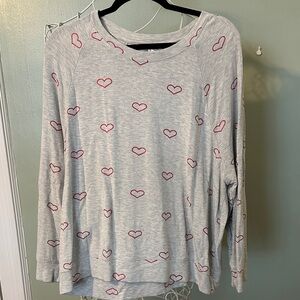 For The Republic Light Gray Long Sleeve Top with Pink Heart Pattern